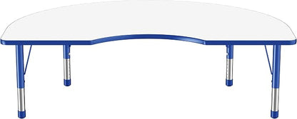FDP Dry-Erase Kidney Activity School and Classroom Kids Table (48 x 72 inch), Chunky Toddler Legs for Collaborative Spaces, Adjustable Height 15-24 inches - Whiteboard Top, Blue Edge and Blue Legs