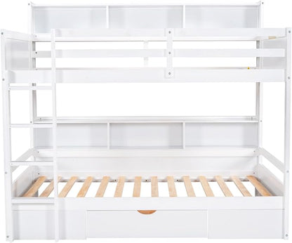 RUNNA Twin Bunk Bed with Storage Drawer, Shelves,Ladder, White | Twin bunk bed with storage drawer, shelves, ladder, guardrails, solid wood, no box spring needed, white, kids teens