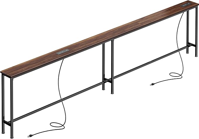 SUPERJARE 102 Inch Sofa Table with 2 Power Outlets and USB-C Ports, 5.9 Inch Narrow Console Table with Storage, Extra-Long, for Entryway Hallway Couch Behind Sofa, Small Spaces, Walnut