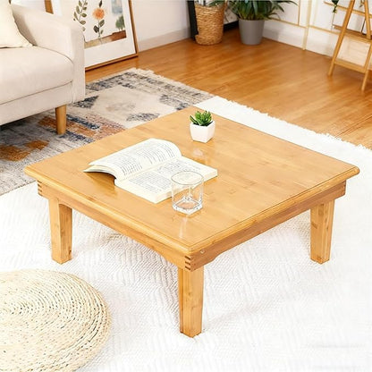SH-tables Folding Japanese-Style Square Bamboo Table - Computer Desk, Low Multi-Function Small Dining Table, Various Sizes (Size : 70×70×37cm)