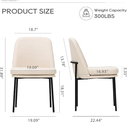COLAMY Upholstered Dining Chairs Set of 2, Modern Dining Room Chairs with Curved Back and Metal Legs, Dinner Chair Kitchen Chairs for Dining Room and Living Room, Beige
