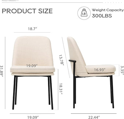 COLAMY Dining Chairs Set of 2, Modern Dining Chairs, Fabric Upholstered Dining Chairs, Kitchen Chairs with Curved Back and Metal Legs for Dining Room Kitchen Restaurant, Beige
