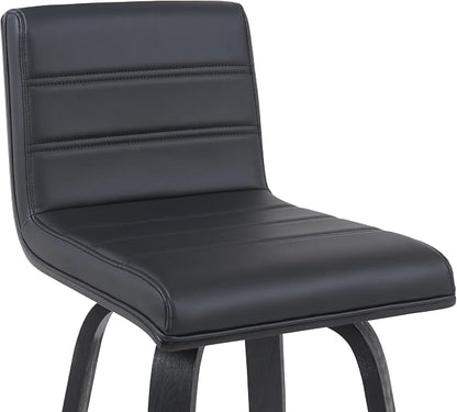 Vienna Modern Swivel Bar Height Stool with Black Faux Leather Seat and Black Brushed Wood Frame Set of 2