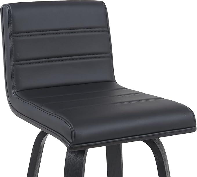 Vienna Modern Swivel Bar Height Stool with Black Faux Leather Seat and Black Brushed Wood Frame Set of 3