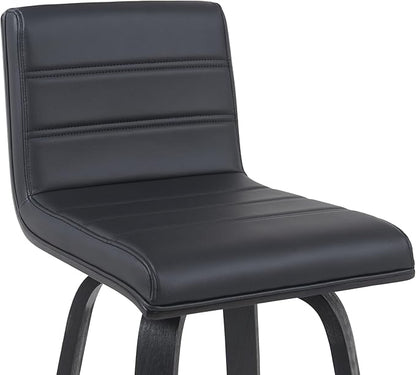 Vienna Modern Swivel Bar Height Stool with Black Faux Leather Seat and Black Brushed Wood Frame Set of 3