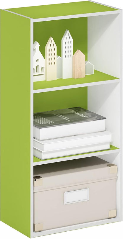 Furinno Luder 3-Tier Open Shelf Bookcase, Green/White