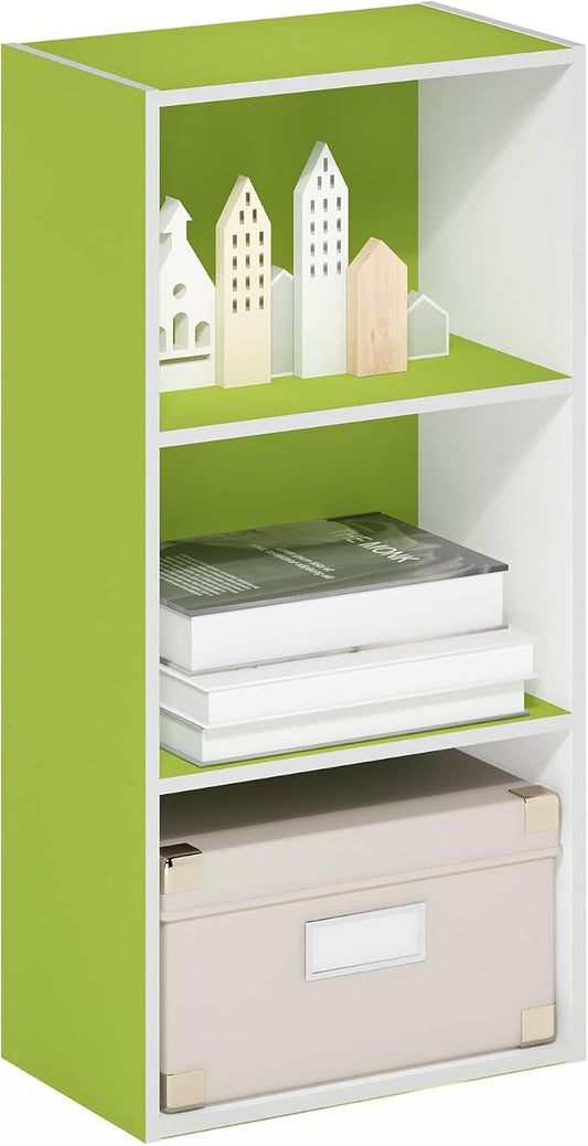Furinno Luder 3-Tier Open Shelf Bookcase, Green/White