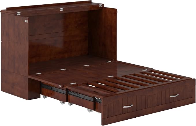 AFI, Southampton Murphy Bed Chest Full with 6" Mattress, Built-in USB Charger & Storage Drawer, Walnut