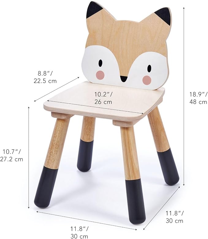 Tender Leaf Toys - Forest Table and Chairs Collections - Adorable Kids Size Art Play Game Table and Chairs - Made with Premium Materials and Craftsmanship for Children 3+ (Forest Fox Chair)