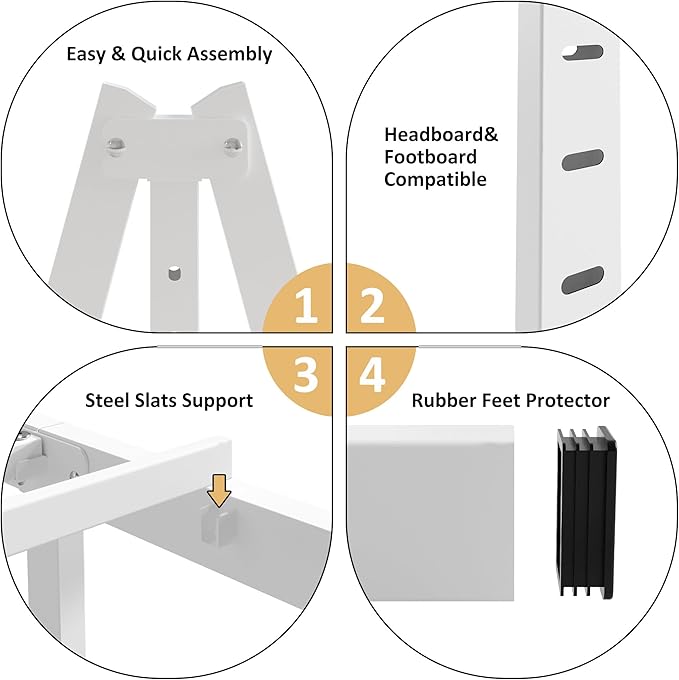 YUSENHEEI 14 Inch Full Size Bed Frame No Box Spring Needed, Heavy Duty Metal Bed Frame Full with Large Underbed Storage Space, Noise Free, Easy Assembly, White