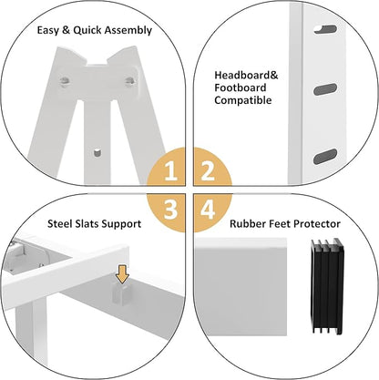 YUSENHEEI 14 Inch Full Size Bed Frame No Box Spring Needed, Heavy Duty Metal Bed Frame Full with Large Underbed Storage Space, Noise Free, Easy Assembly, White