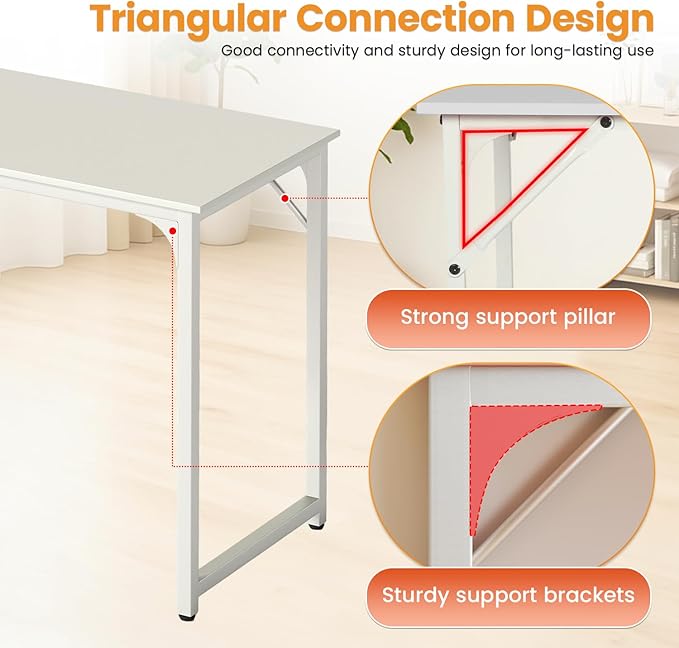 PayLessHere | 39 Inch Computer Desk | White | Office Desk with Metal Frame, Adjustable Feet | Water-Resistant, Scratchproof Surface | Sturdy Writing Table for Home Office or Study | Pack of 1