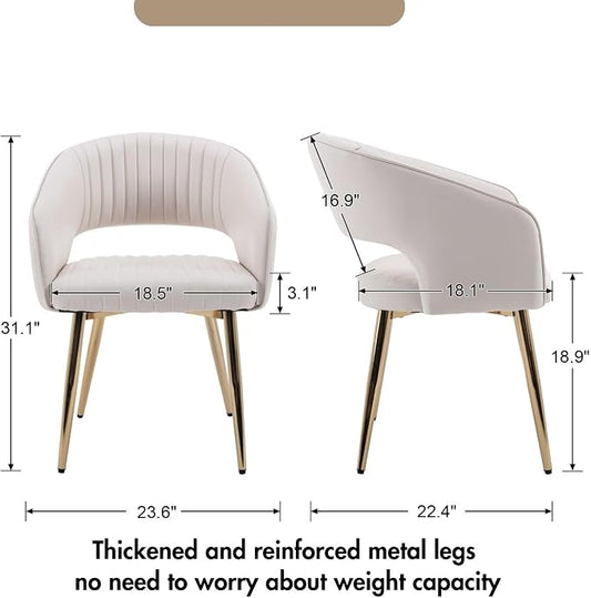 Hyfirm Set of 4 Cream Leather Dining Chairs, Modern Upholstered Kitchen Chairs Gold Metal Legs, Hollow Back, Accent Side Chair for Dining Room/Livingroom/Reception/Restaurant