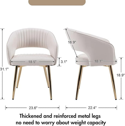 Hyfirm Leather Dining Chairs Set of 6, Modern Cream Gold Kitchen Chairs with Hollow Back, Upholstered Accent Side Chairs for Living Room/Reception/Restaurant