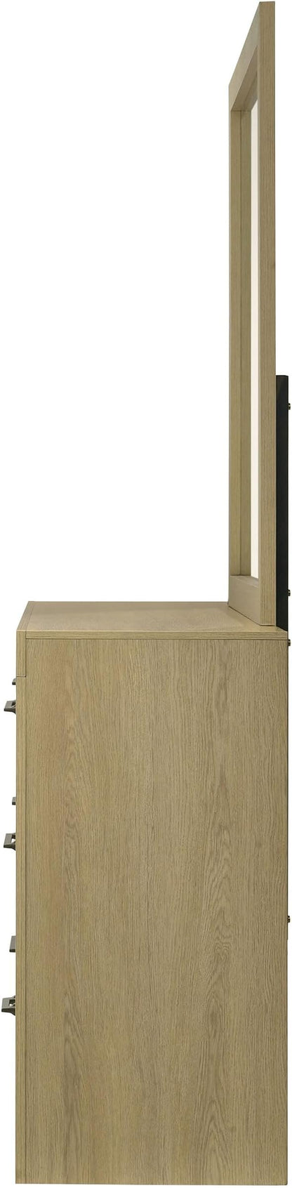 Coaster Home Furnishings - Hendricks - Wood - 6-Drawer Dresser with Mirror with Asymmetrical Drawers, Gunmetal Pulls, and Square Edges - Bedroom - Light Oak - 222653M