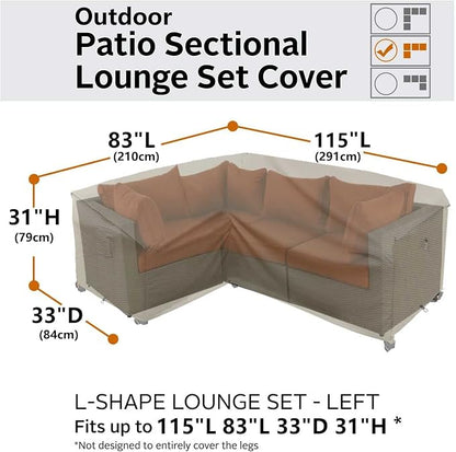 Heavy Duty Outdoor Sectional Sofa Cover, 83"X115" Waterproof 600D Patio Sectional Couch Protector, Lawn Patio Furniture Covers (Natural Beige, L-Shaped-Left Facing-83 x115)