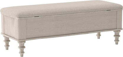 Storage Ottoman Bench 50.8" Rubberwood Linen Beige | Linen Seat, Storage Bench for Bedroom, Entryway Shoe Organizer for Bedroom, Living Room, Entryway, Closet, Beige