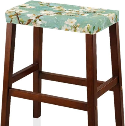 Almond Tree Oil Painting Bar Stool Seat Covers Turquoise Vanity Chair Cover Rectangle 2 Pack Soft Fabric Stretch Bar Stool Covers with Elastic Band