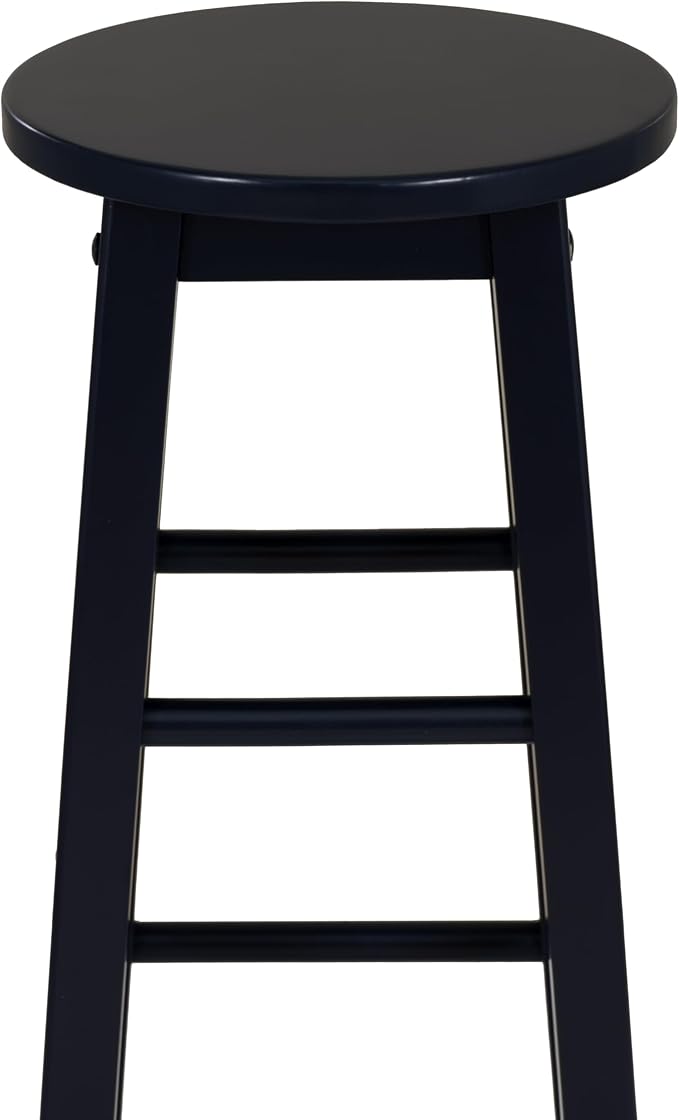 Linon Zeke Navy Blue Solid Wood Backless Round Barstool with 29 inch Seat Height