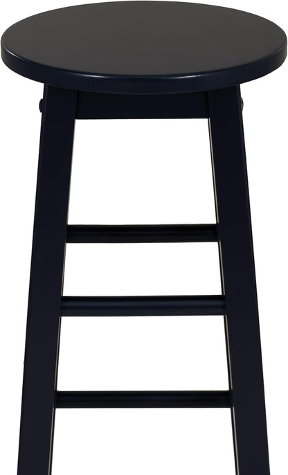 Linon Zeke Navy Blue Solid Wood Backless Round Barstool with 29 inch Seat Height