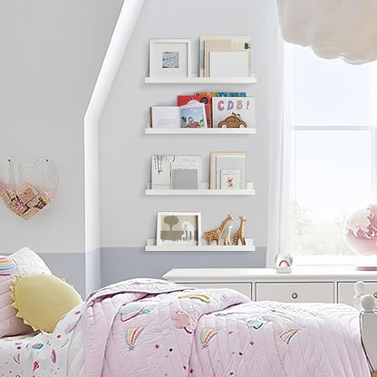 Forbena 24" Floating Nursery Book Shelves for Wall Set of 4 | Solid Wood | Lip Desigh | Wall Bookshelf for Kids Room Toddler Bedroom