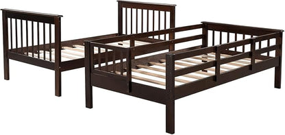 MERITLINE Twin Over Twin Bunk Bed with Storage Staircase, Solid Wood Stairway Convertible Bunk Bed with Stairs (Twin Over Twin,Espresso)