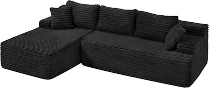Hobestluk Boneless Couch Modular Sectional Sofa L-Shape Oversized Chaise | 108" Left Facing Chaise Charcoal,Memory Foam,Removable Cover,Non-slip Bottom,No Assemble Required,Living Room Furniture