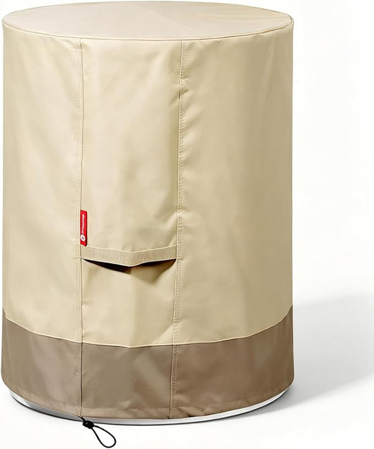 SheeChung Fire Pit Cover Round 24" D x 27" H,Waterproof 600D Material,Beige | PVC Inner Coating,Heavy Duty Outdoor Firepit Cover,Tear & Fade Resistant,Fit 20"-24"Tall Firepit Table,Adjustable Draw-string