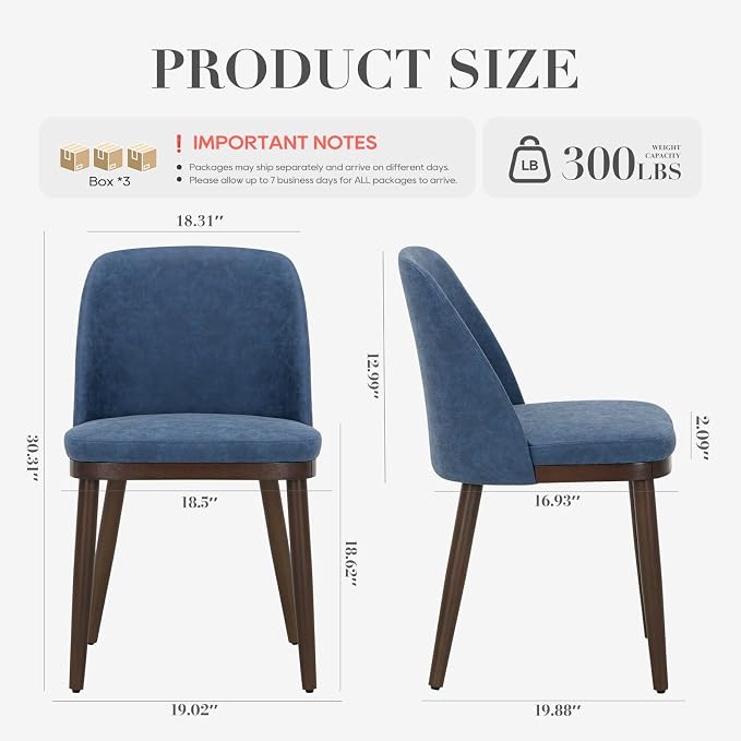 COLAMY Upholstered Dining Chairs Set of 6, Modern Kitchen Chairs with Back, Leather Side Dining Room Chairs with Wood Legs for Kitchen Dining Room Restaurant, Blue