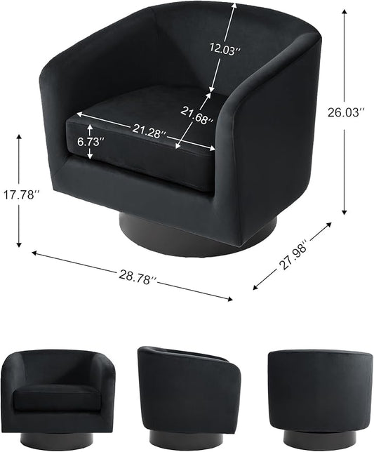 Swivel Barrel Accent Chair, Modern Round Chenille Fabric Arm Chair for Living Room, Bedroom, Comfy Club Reading Chairs for Adults（Velvet Black, Set of 4