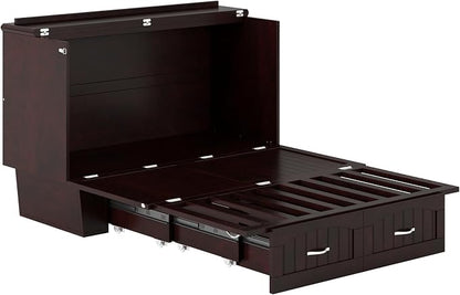 AFI, Nantucket Full Size Murphy Bed Chest with Mattress, Built-in Charging Station and Storage Drawer, Full, Espresso