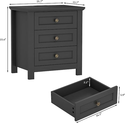 Farmhouse Dresser Nightstand Sets, 3-Piece Bedroom Furniture Set for Home | 5/6 Drawer Dresser Closet & 3 Drawer Nightstand, Chest of Drawers for Bedroom, Living Room, Entryway, Black