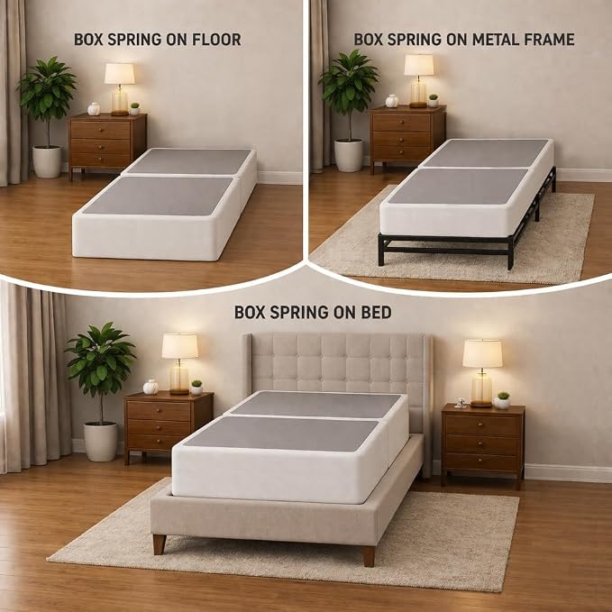 Treaton, 8-Inch Sturdy Wood Box Spring for Mattress Support - Durable and Fully Assembled, Natural Wood Foundation for Twin XL, White