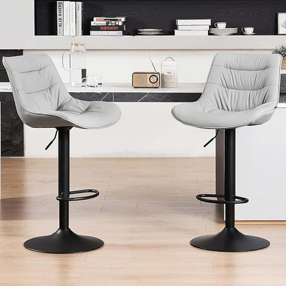 Kidol & Shellder Adjustable Bar Stools Set of 2, Faux Leather Counter Height BarStools with Back, Modern Mid Century Upholstered Bar stools for Kitchen Island Gray