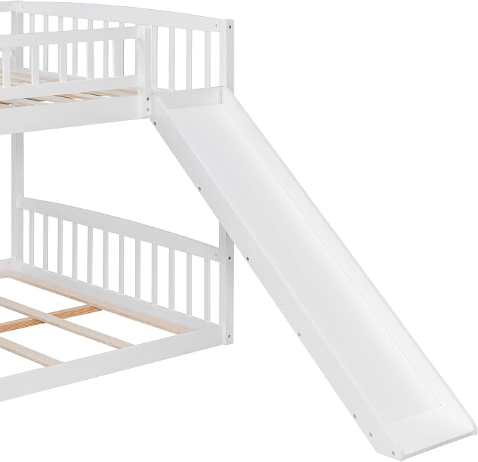 RUNNA Full Over Full Bunk Bed, Staircase with Drawers, Slide, Ladder | full over full bunk bed, staircase with drawers, convertible slide and ladder, solid pine wood, guardrails, no box spring