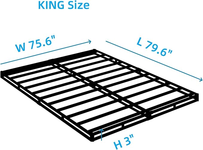 NHODIR Box Spring King, 3 Inch Low Profile Metal Bed Base | Sturdy Metal Frame With Washable Fabric Cover. Noise-Free Support.Easy Assembly. Durable Heavy-Duty Construction