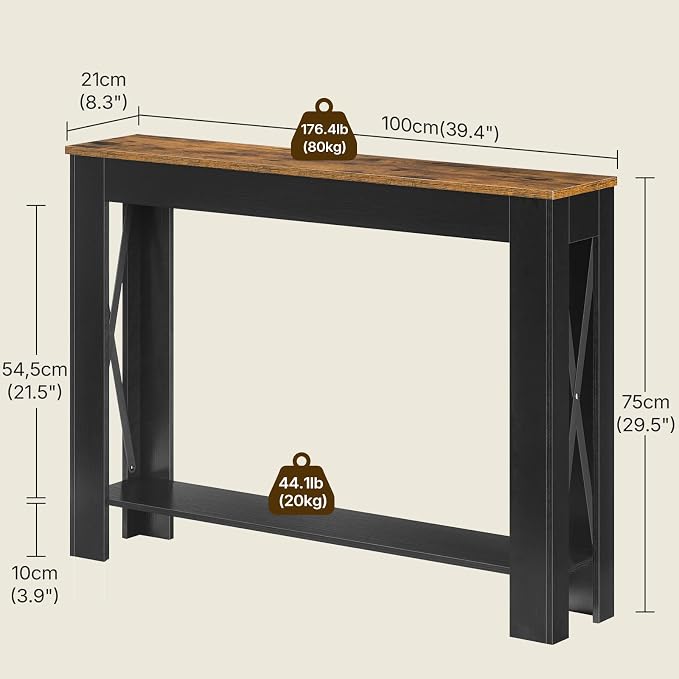YATINEY Farmhouse Console Table, 39.4'' Small Narrow Entryway Table, Wood Couch Table Behind Sofa with Storage Shelf, Slim Farmhouse Hallway Table for Hallway, Foyer, Black and Rustic Brown CT34BR