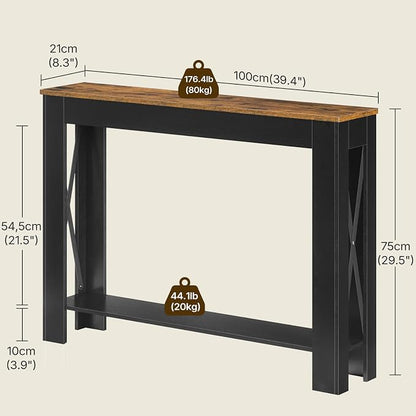 YATINEY Farmhouse Console Table, 39.4'' Small Narrow Entryway Table, Wood Couch Table Behind Sofa with Storage Shelf, Slim Farmhouse Hallway Table for Hallway, Foyer, Black and Rustic Brown CT34BR