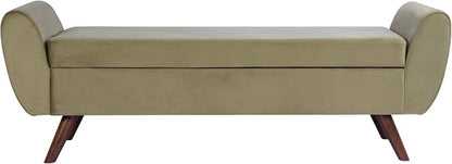 HomePop 60" Modern Storage Bench with Wood Legs - Light Sage Green Velvet