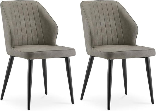 CLIPOP Dining Chairs Set of 2, Faux Leather Dining Chairs, Mid-Century Modern Dining Room Chairs, Upholstered Kitchen Chairs, Metal Legs/Backrest, Accent Leisure Chair for Guest Reception Room - Grey
