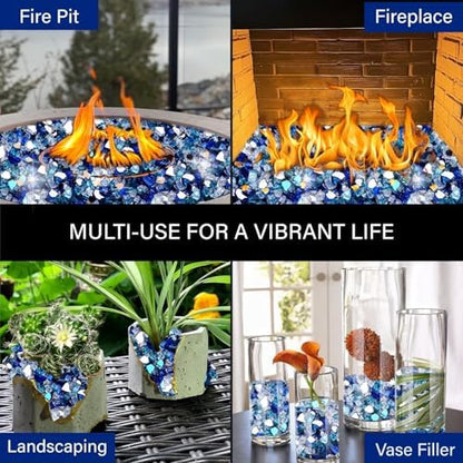 NUPICK 10 Pound Fire Glass, 1/2 Inch Reflective Fire Pit Glass Rocks