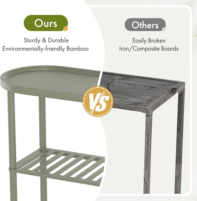 Small Console Table Bamboo 30.7", Modern Entryway Table Green 2-Tier, Narrow Console Table with Anti-Fall Edge, Small TV Stand for Bedroom, Indoor Plant Stand, Sofa Side Table 5min Easy Assembly
