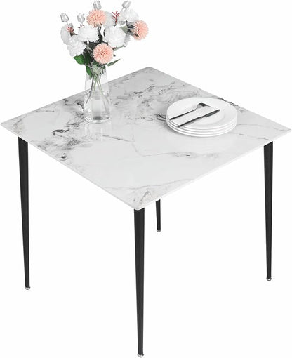 Wisfor Square Kitchen Dining Table: Sintered Stone Dining Room Table Modern Coffee Table Marble Table with Stable Metal for Kitchen Living Room Office Patio Seaside, 31.5x31.5x29.92 inch