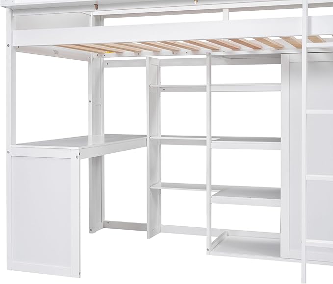 Ball & Cast Twin Size Loft Bed with Big Storage Under-Bed Desk & Staircase,Wooden Bedframe W/Integrated Wardrobe,Drawers & Shelves,Space-Saving,Modern Furniture for Boy Girl Teens Small Bedroom,Gray