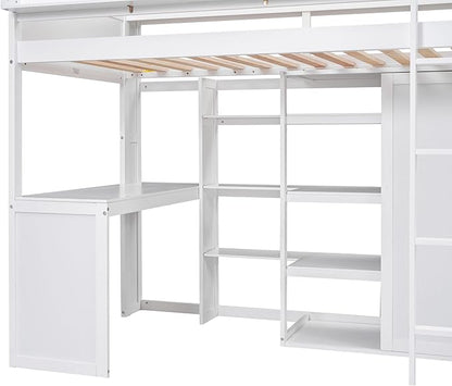 Ball & Cast Twin Size Loft Bed with Big Storage Under-Bed Desk & Staircase,Wooden Bedframe W/Integrated Wardrobe,Drawers & Shelves,Space-Saving,Modern Furniture for Boy Girl Teens Small Bedroom,Gray