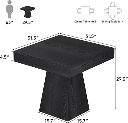 Square Dining Table, Farmhouse Style Wooden Table for 2-4 People, 31.5-inch Small Kitchen Table with Sturdy Base, Black Dinner Table for Dining Room, Living Room