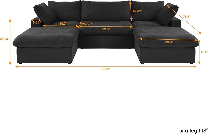 Cloud Modular Sectional Sofa Couch,120.45" U Shaped Convertible Couches with Storage Ottoman for Living Room,Minimalist Deep Sofa Couches,Sofa Covers Washable&Replaceable(Black)