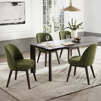 KISLOT Wooden Dining Chairs Set of 4, Fabric Upholstered Modern Dining Room Chairs with Double-Layer Thick Seat Cushion & Ergonomic Backrest for Restaurant, Kitchen and Café, Green, 2 Boxs