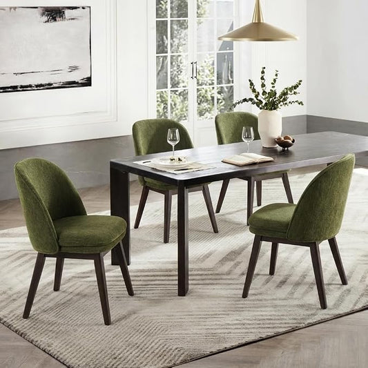 KISLOT Wooden Dining Chairs Set of 4, Fabric Upholstered Modern Dining Room Chairs with Double-Layer Thick Seat Cushion & Ergonomic Backrest for Restaurant, Kitchen and Café, Green, 2 Boxs