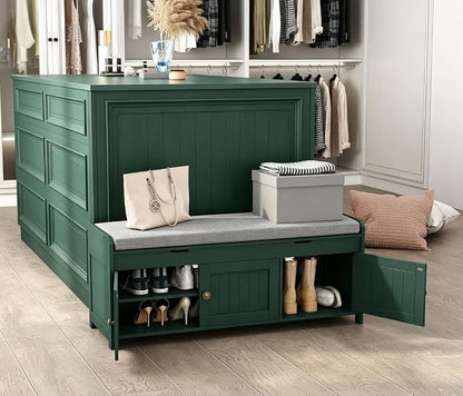 HOMEFORT 41.3" Shoe Bench with Lift Top Storage, Entryway Bench with Cushioned Seat, Wooden End of Bed Bench, Shoe Cabinet Bench with Hidden Storage Space, for Bedroom, Hallway,Green